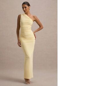 NEVER BEEN WORN! Club London DALARIE Pale Lemon One-Shoulder Gathered Maxi Dress